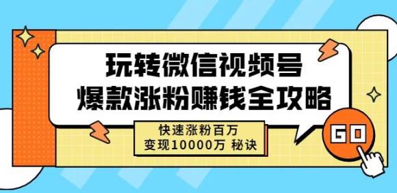 玩转微信视频号爆款涨粉赚钱全攻略，快速涨粉百万变现万元秘诀-优优资源网