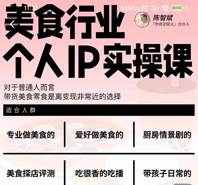 美食行业个人IP实操课，对于普通人而言，带货美食零食是离变现非常近的选择-优优资源网