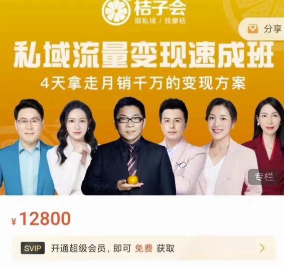 桔子会·私域流量变现速成班，4天拿走月销千万的变现方案 价值12800元-优优资源网