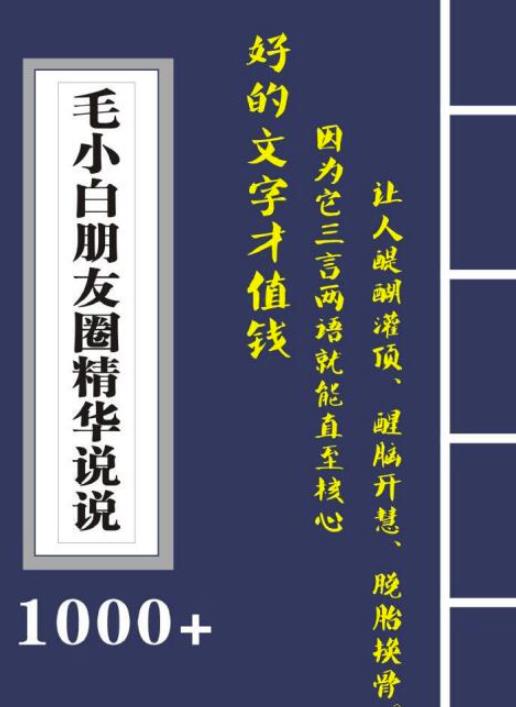 毛小白内容合集《朋友圈说说精华1000 》好的文字才值钱（第1部 2部）-优优资源网