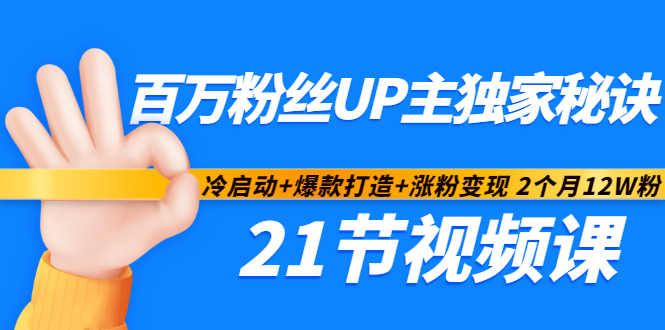 百万粉丝UP主独家秘诀：冷启动 爆款打造 涨粉变现2个月12W粉（21节视频课)-优优资源网