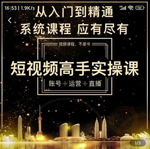 短视频高手实操课：账号 运营 直播，从入门到精通，系统课程，应有尽-优优资源网