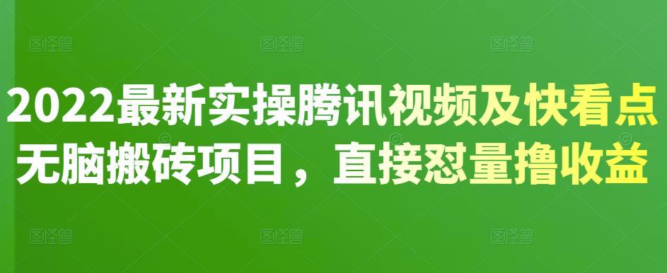 2022最新实操腾讯视频及快看点无脑搬砖项目，直接怼量撸收益-优优资源网