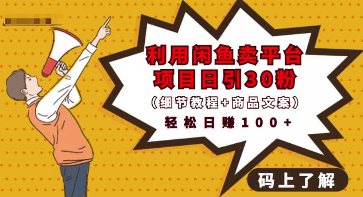 利用闲鱼卖平台项目课程资源日引流30 精准粉丝，轻松日赚100 ，积累人脉可实现二次变现（细节教程 商品文案）-优优资源网