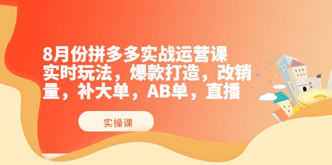 8月份拼多多实战运营课，实时玩法，爆款打造，改销量，补大单，AB单，直播-优优资源网