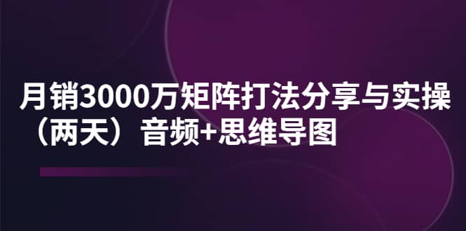 某线下培训：月销3000万矩阵打法分享与实操（两天）音频 思维导图-优优资源网