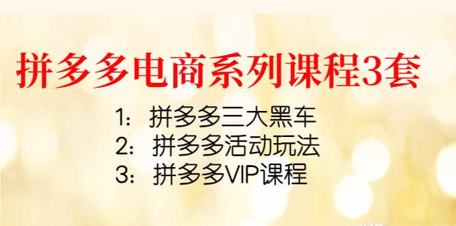 拼多多电商系列课程3套：拼多多三大黑车 拼多多活动玩法 拼多多VIP课程-优优资源网