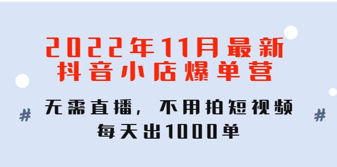2022年11月最新抖音小店爆单训练营：无需直播，不用拍短视频，每天出1000单-优优资源网