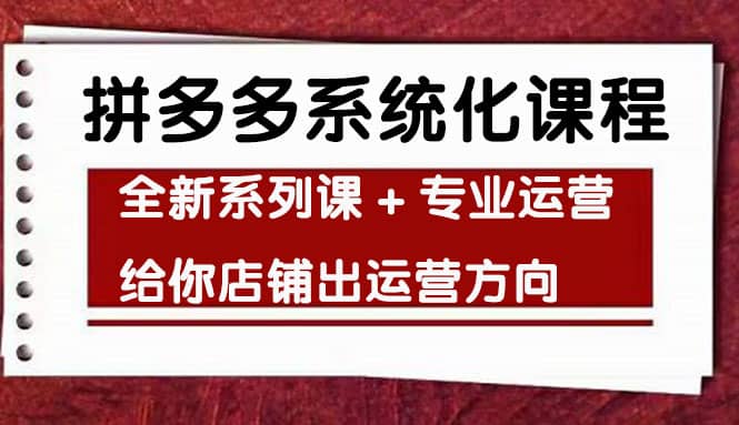 车神陪跑，拼多多系统化课程，全新系列课 专业运营给你店铺出运营方向-优优资源网