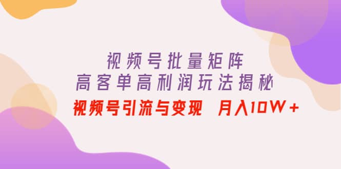 视频号批量矩阵的高客单高利润玩法揭秘-优优资源网