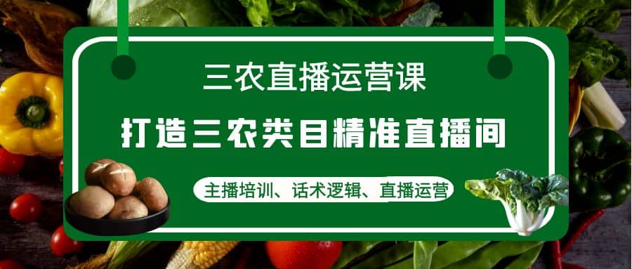 三农直播运营课：打造三农类目精准直播间，主播培训、话术逻辑、直播运营-优优资源网