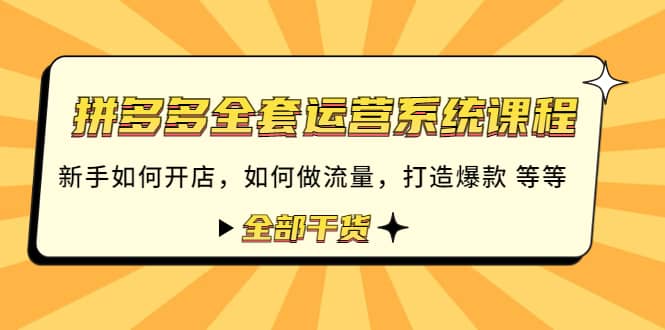 拼多多全套运营系统课程：新手如何开店 如何做流量 打造爆款 等等 全部干货-优优资源网