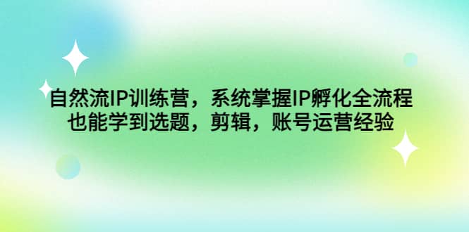 自然流IP训练营，系统掌握IP孵化全流程，也能学到选题，剪辑，账号运营经验-优优资源网