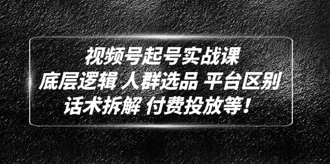 视频号起号实战课：底层逻辑 人群选品 平台区别 话术拆解 付费投放等-优优资源网