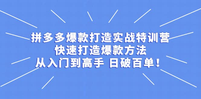 拼多多爆款打造实战特训营：快速打造爆款方法，从入门到高手 日破百单-优优资源网