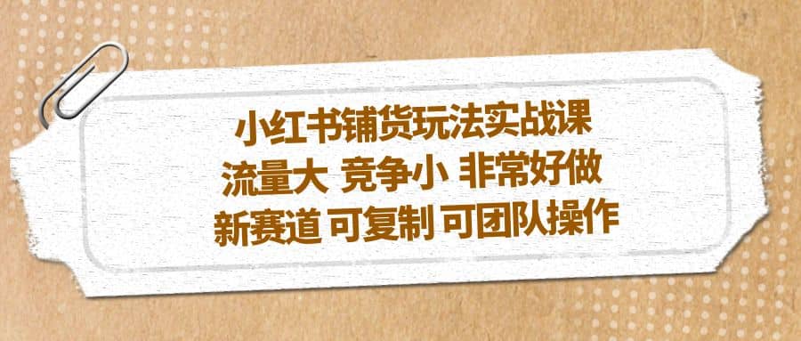 小红书铺货玩法实战课，流量大 竞争小 非常好做 新赛道 可复制 可团队操作-优优资源网