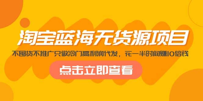 淘宝蓝海无货源项目，不囤货不推广只做冷门高利润代发-优优资源网