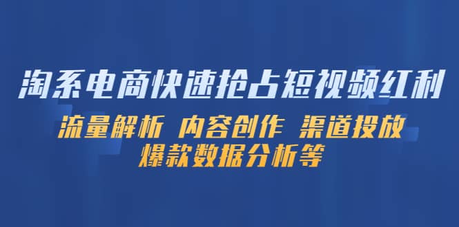淘系电商快速抢占短视频红利：流量解析 内容创作 渠道投放 爆款数据分析等-优优资源网