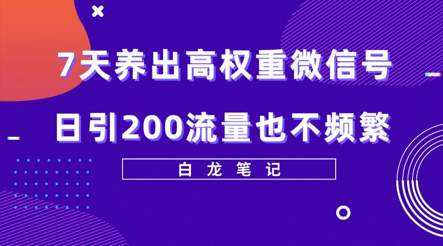 7天养出高权重微信号，日引200流量也不频繁，方法价值3680元-优优资源网