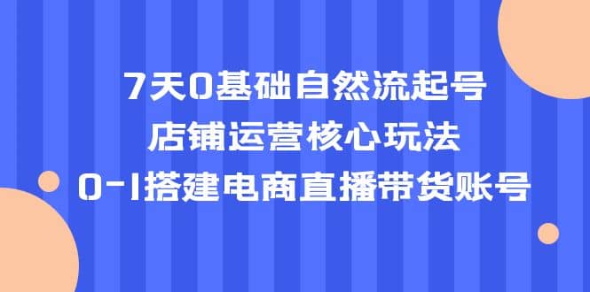 7天0基础自然流起号，店铺运营核心玩法，0-1搭建电商直播带货账号-优优资源网