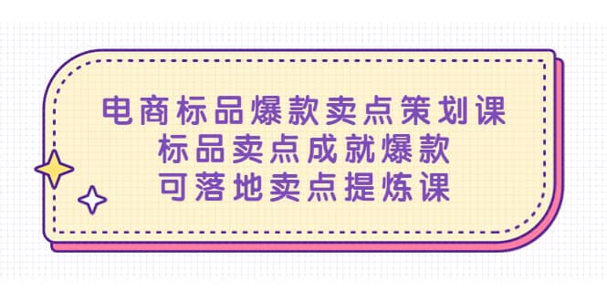 电商标品爆款卖点策划课，标品卖点成就爆款，可落地卖点提炼课-优优资源网