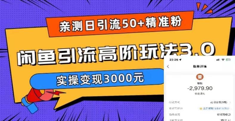 实测日引50 精准粉，闲鱼引流高阶玩法3.0，实操变现3000元-优优资源网