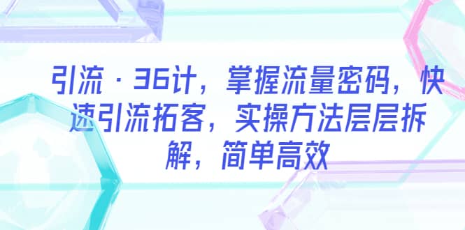 引流·36计，掌握流量密码，快速引流拓客，实操方法层层拆解，简单高效-优优资源网