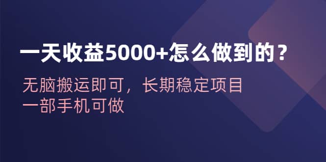 一天收益5000 怎么做到的？无脑搬运即可，长期稳定项目，一部手机可做-优优资源网