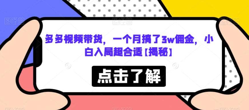 多多视频带货，一个月搞了3w佣金，小白入局超合适【揭秘】-优优资源网