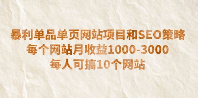 暴利单品单页网站项目和SEO策略 每个网站月收益1000-3000 每人可搞10个-优优资源网