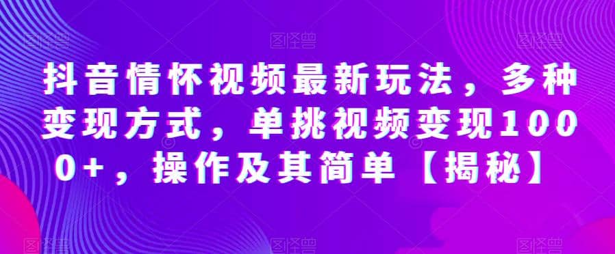 抖音情怀视频最新玩法，多种变现方式，单挑视频变现1000 ，操作及其简单【揭秘】-优优资源网