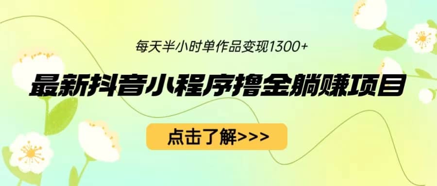 最新抖音小程序撸金躺赚项目，一部手机每天半小时，单个作品变现1300-优优资源网