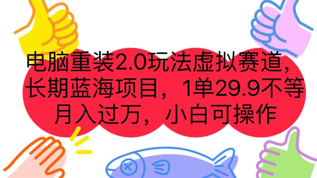 电脑重装2.0玩法虚拟赛道，长期蓝海项目 一单29.9不等 月入过万 小白可操作-优优资源网