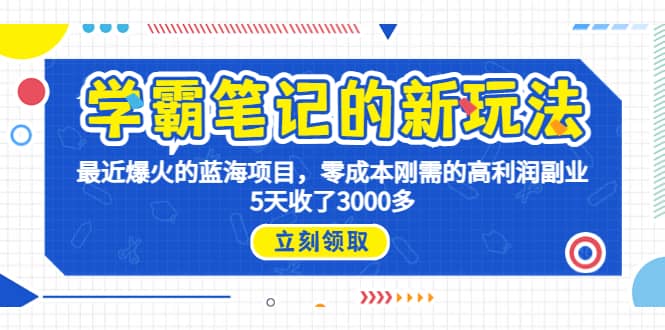 学霸笔记新玩法，最近爆火的蓝海项目，0成本高利润副业，5天收了3000多-优优资源网