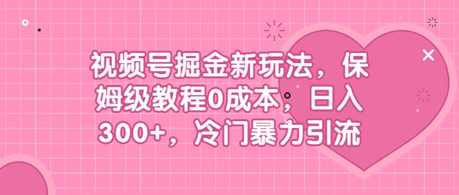 视频号掘金新玩法，保姆级教程0成本，日入300 ，冷门暴力引流-优优资源网