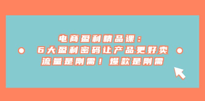 电商 盈利精品课：6大盈利 密码让产品更好卖，流量是刚需！爆款是刚需-优优资源网