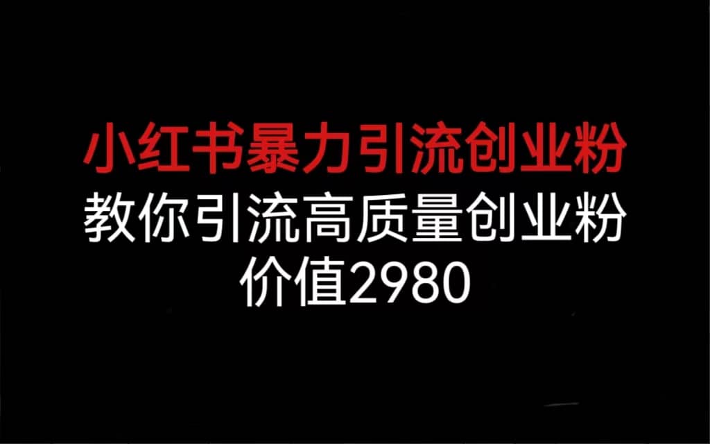 小红书暴力引流创业粉，教你引流高质量创业粉，价值2980-优优资源网