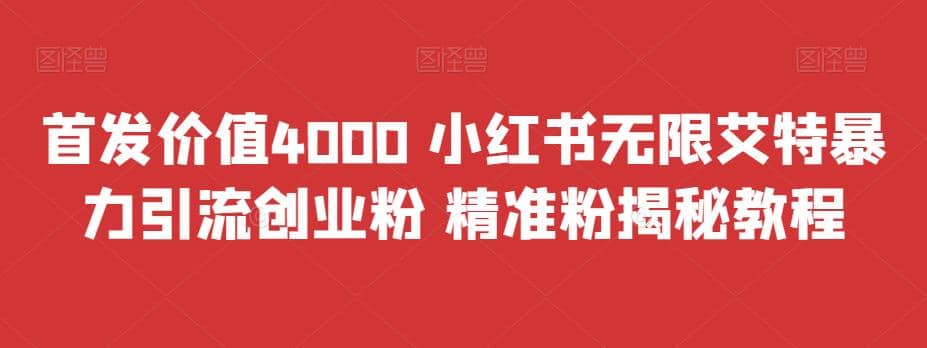 首发价值4000 小红书无限艾特暴力引流创业粉 精准粉揭秘教程-优优资源网