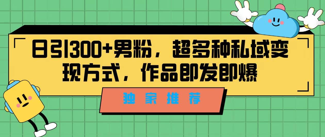 独家推荐！日引300 男粉，超多种私域变现方式，作品即发即报-优优资源网