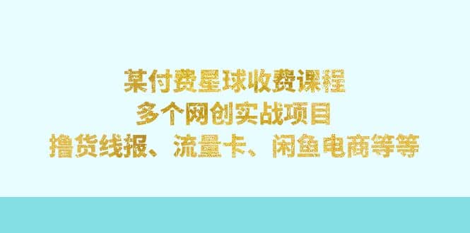 某付费星球课程：多个网创实战项目，撸货线报、流量卡、闲鱼电商等等-优优资源网