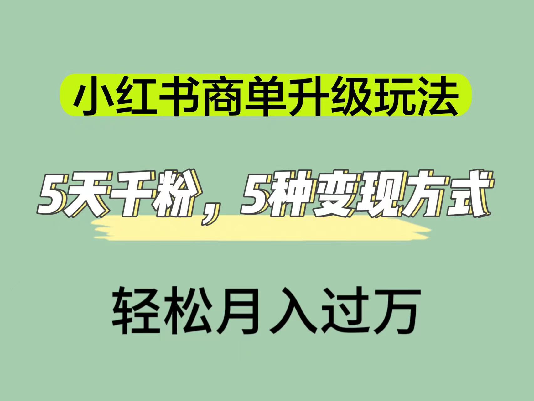 小红书商单升级玩法，5天千粉，5种变现渠道，轻松月入1万-优优资源网