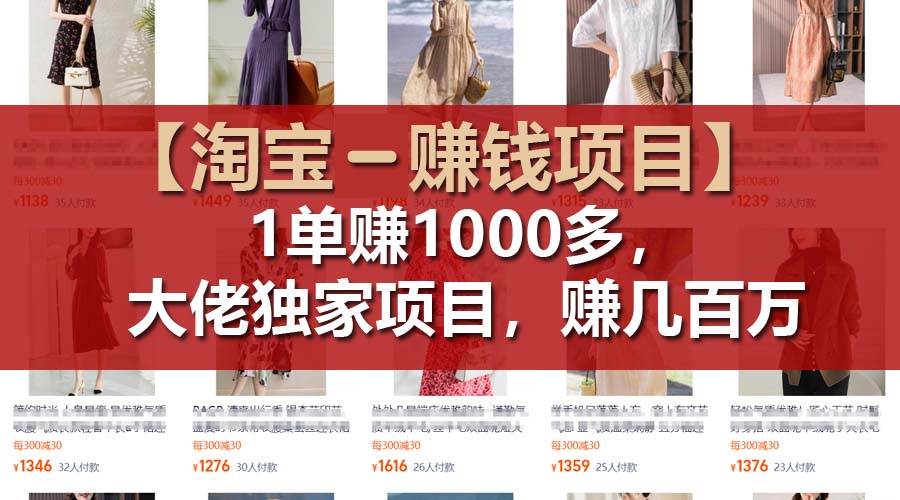 【淘宝赚钱项目】1单可赚1000多，大佬独家项目，年赚几百万-优优资源网