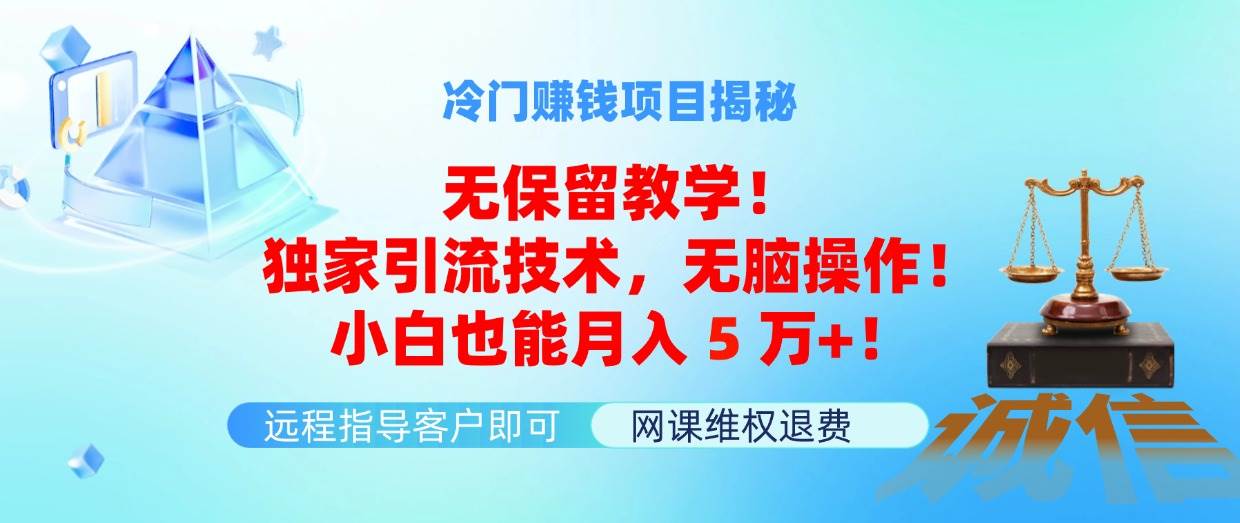 冷门赚钱项目无保留教学！独家引流技术，无脑操作！小白也能月入5万+！-优优资源网