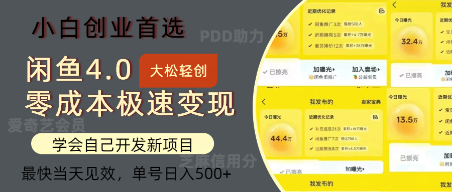 闲鱼0成本极速变现项目，多种变现方式，单号日入500+最新玩法-优优资源网