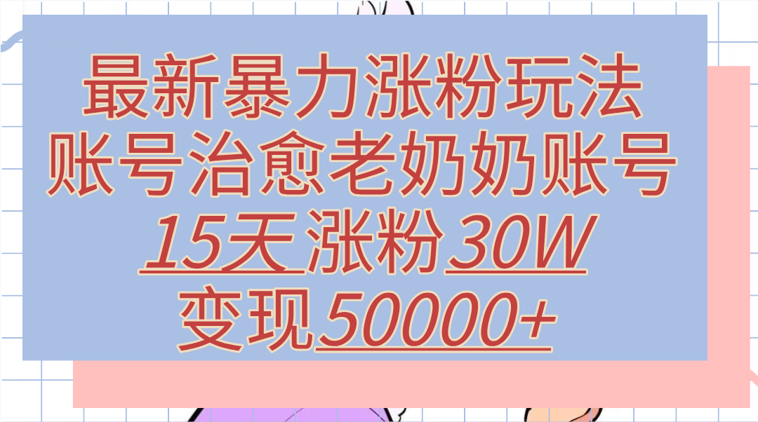 最新暴力涨粉玩法，治愈老奶奶账号，15天涨粉30W，变现50000+【揭秘】-优优资源网