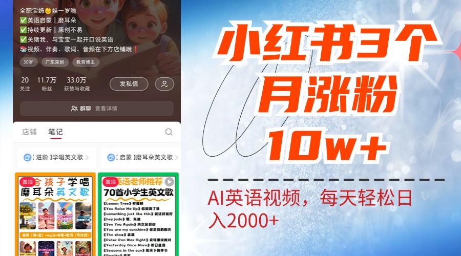 小红书三个月涨粉10W！AI英语视频0成本制作，每天轻松日入2000+-优优资源网