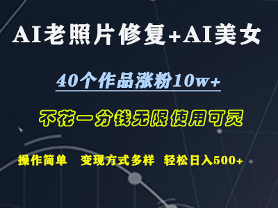 AI老照片修复+AI美女玩发  40个作品涨粉10w+  不花一分钱使用可灵  操作简单  变现方式多样话   轻松日去500+-优优资源网