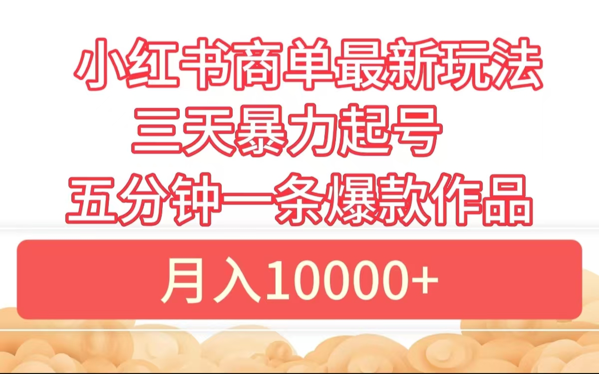 小红书商单最新玩法 3天暴力起号 5分钟一条爆款作品 月入10000+-优优资源网