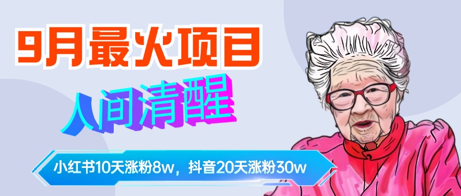 9月最火项目，人间清醒柒奶奶，10天小红薯涨粉8w+，单篇笔记报价1400.-优优资源网