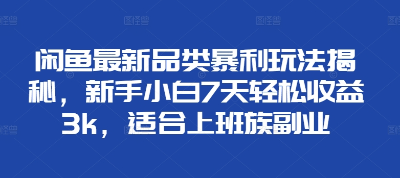 闲鱼最新品类暴利玩法揭秘，新手小白7天轻松赚3000+，适合上班族副业-优优资源网